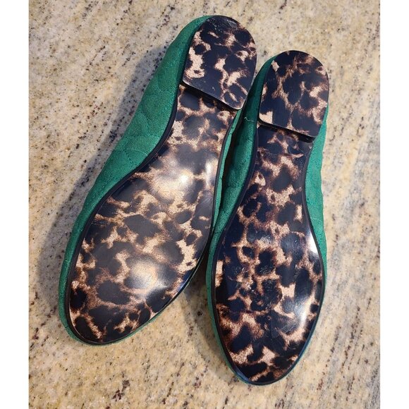 Betsey Johnson Sagga Size 9 Green Suede Quilted Heart Ballet Flats Cheetah Sole - Picture 11 of 12